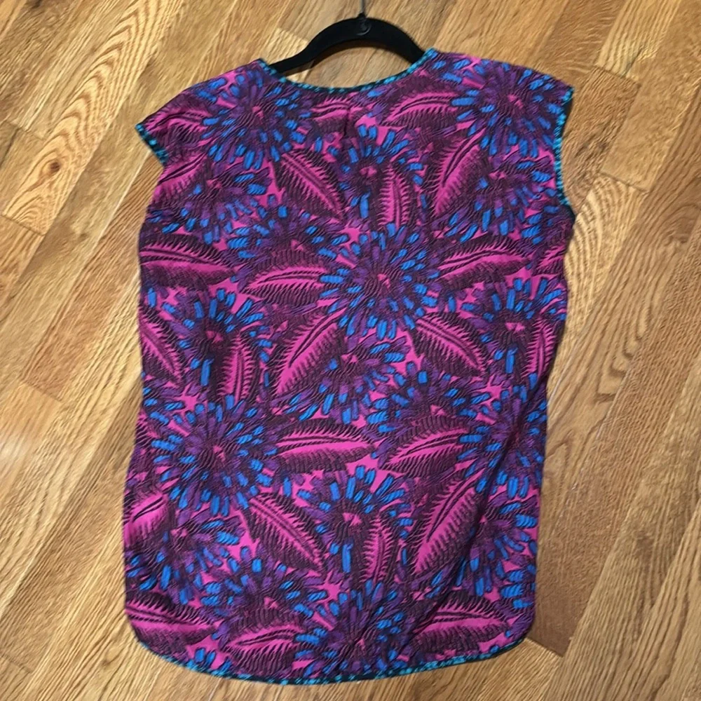 JCrew fuchsia and turquoise sleeveless floral print silk blouse size 4 - Picture 2 of 8